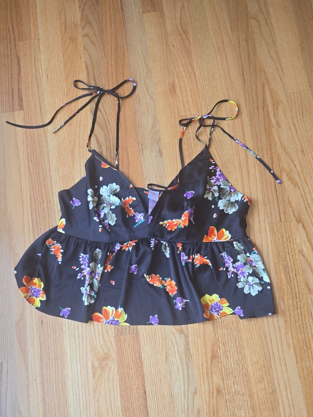 Savage X Fenty 1X Floral Black Tie-Strap Baby Doll Cami Top